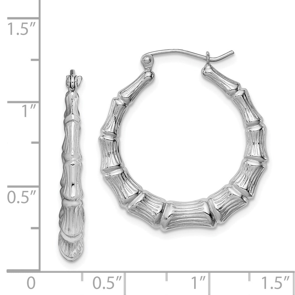 Sterling Silver Rhodium-Plated Bamboo Round Hoop Earrings