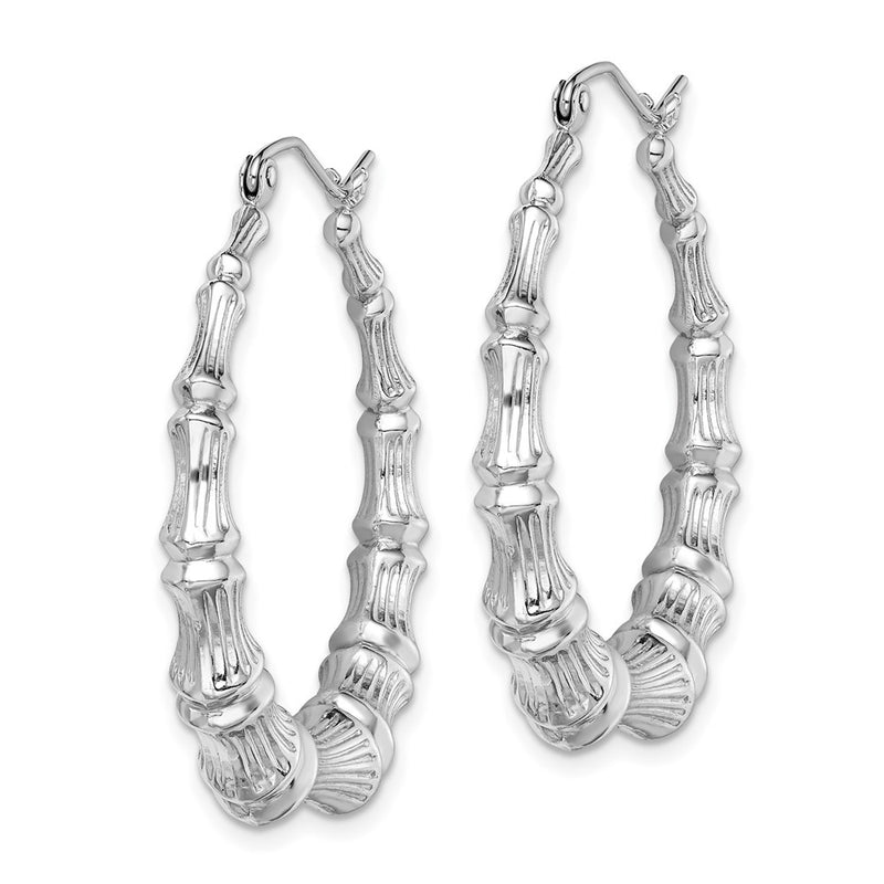 Sterling Silver Rhodium-Plated Bamboo Round Hoop Earrings