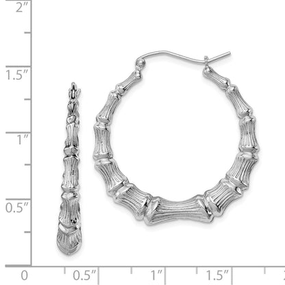 Sterling Silver Rhodium-Plated Bamboo Round Hoop Earrings