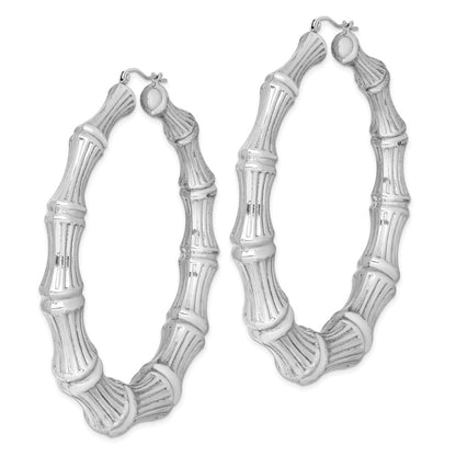 Sterling Silver Rhodium-Plated Bamboo Round Hoop Earrings