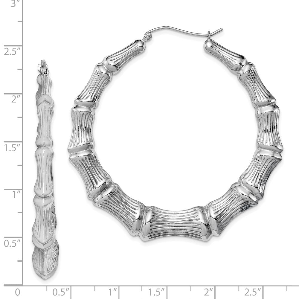 Sterling Silver Rhodium-Plated Bamboo Round Hoop Earrings