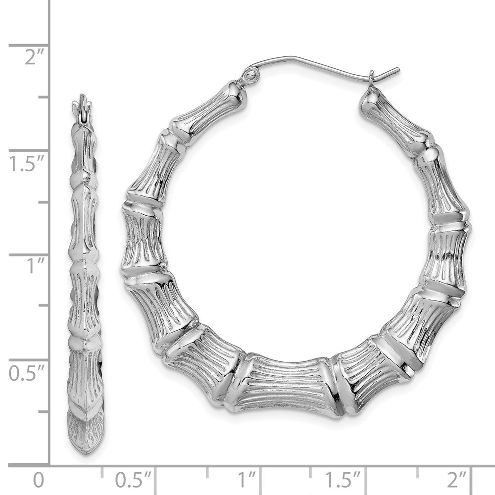 Sterling Silver Rhodium-Plated Bamboo Round Hoop Earrings