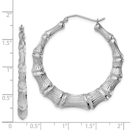 Sterling Silver Rhodium-Plated Bamboo Round Hoop Earrings