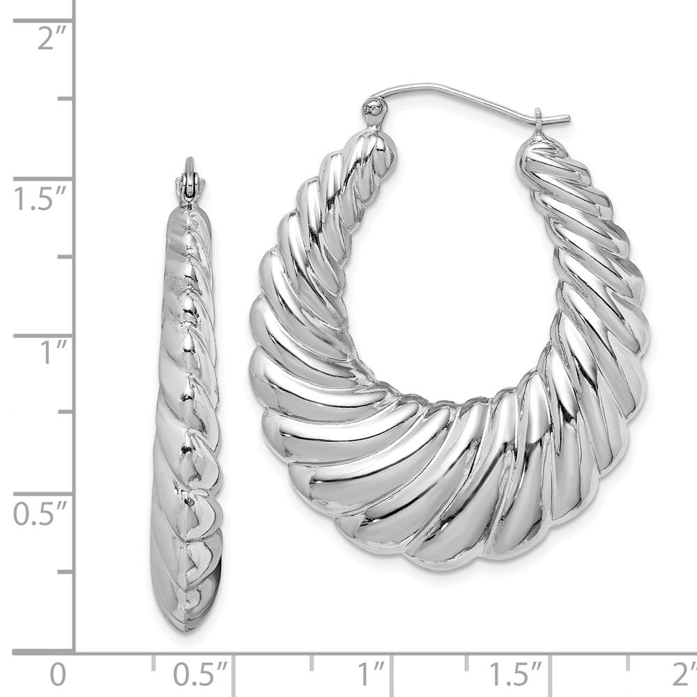 Sterling Silver Rhodium-Plated Polished Shrimp Oval Hoop Earrings