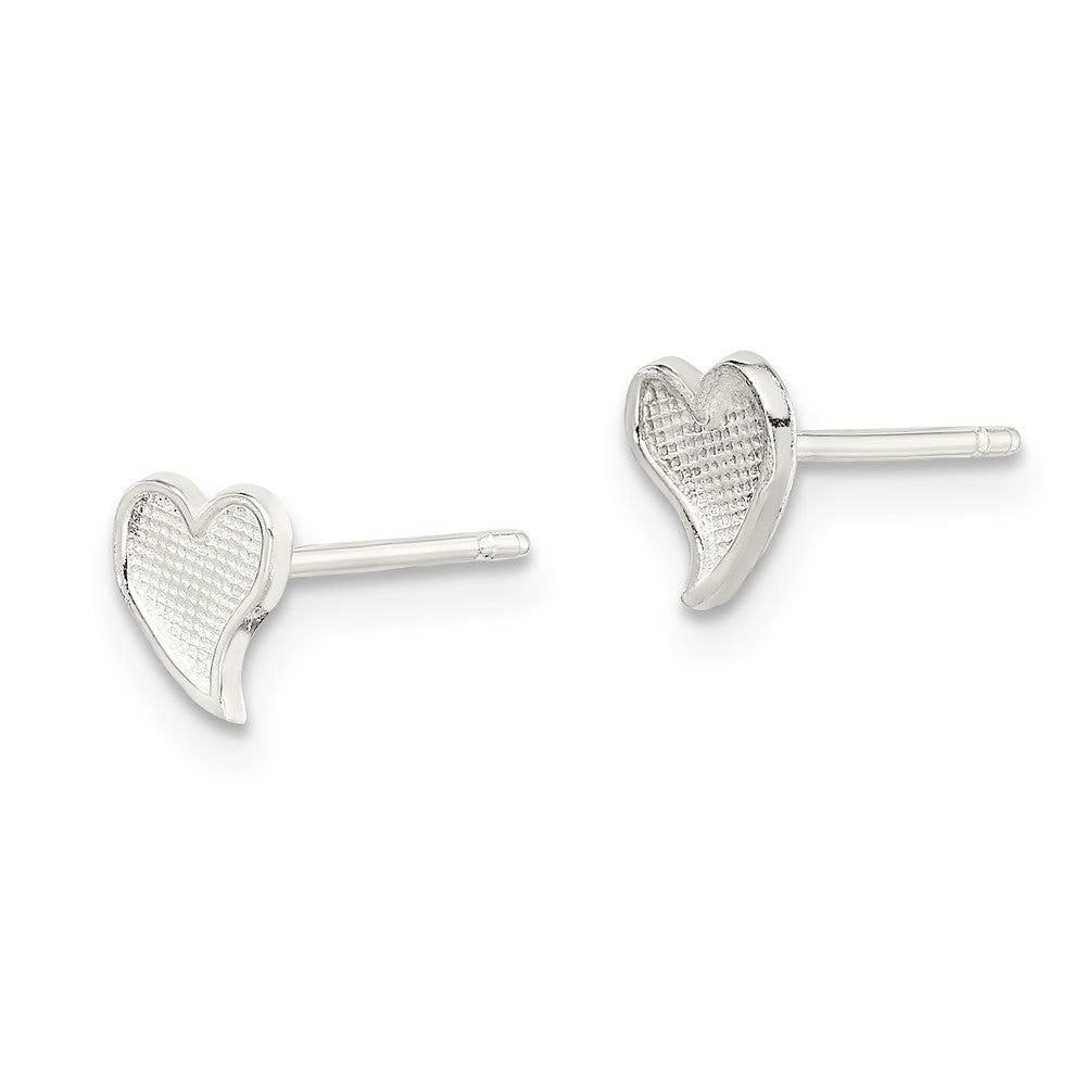 Sterling Silver Polished And Textured Heart Post Earrings