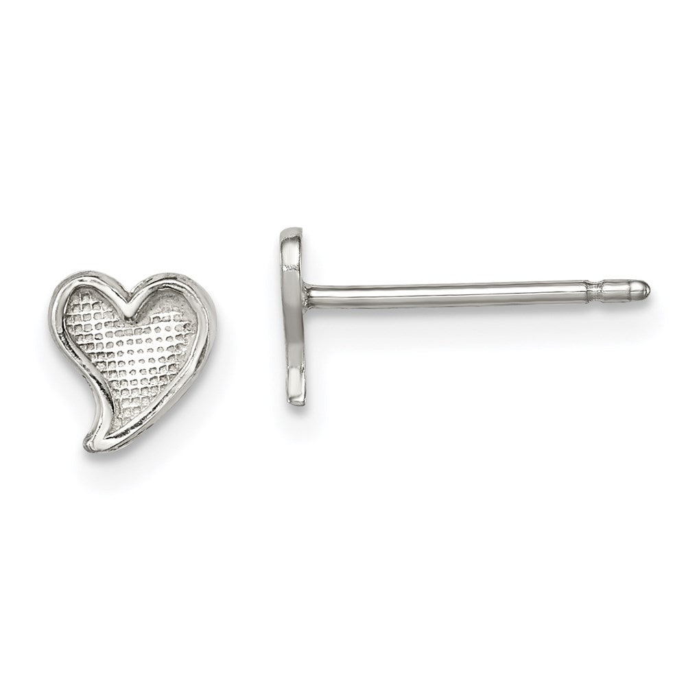 Sterling Silver Polished And Textured Heart Post Earrings