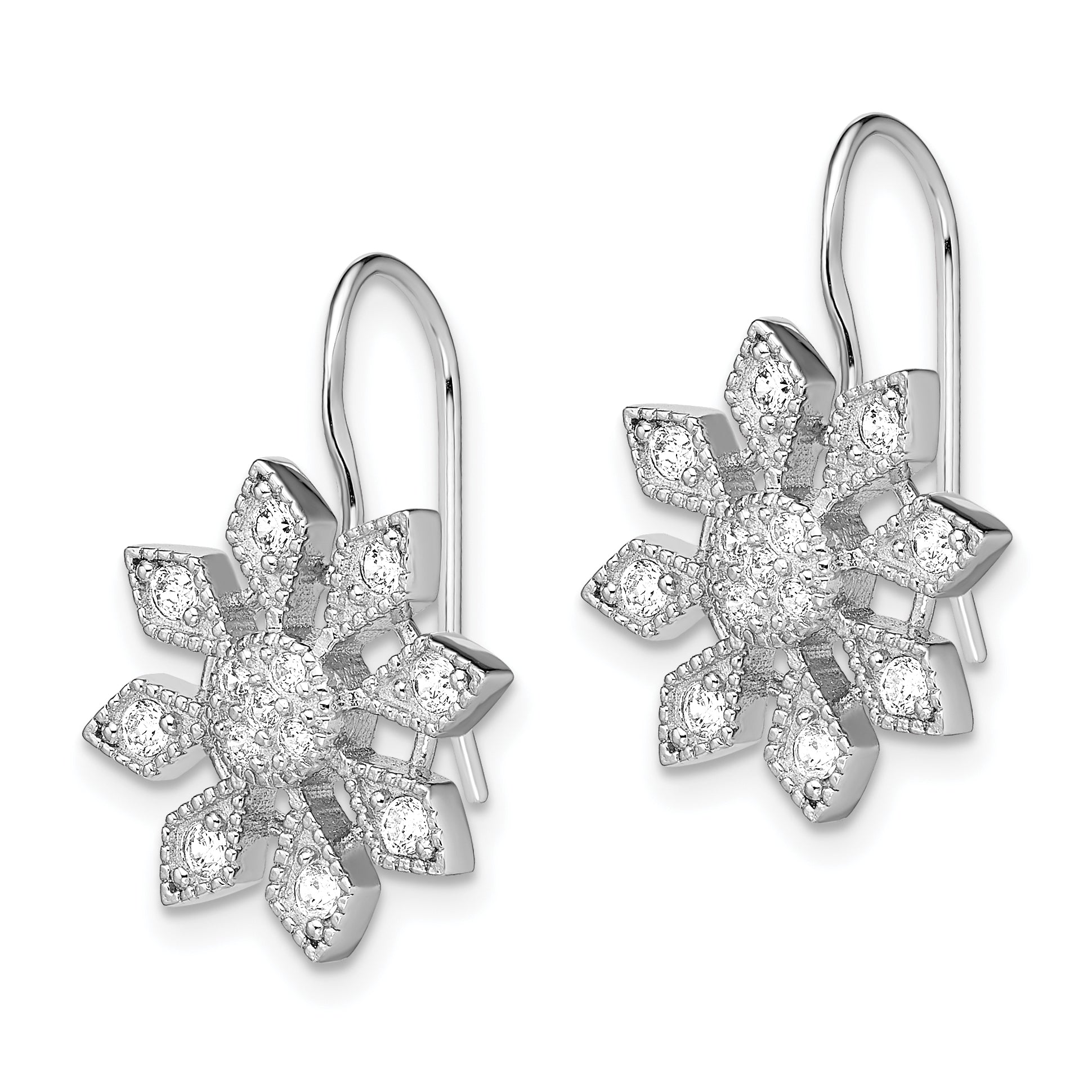 Sterling Silver Rhodium-Plated Cz Snowflake Earrings