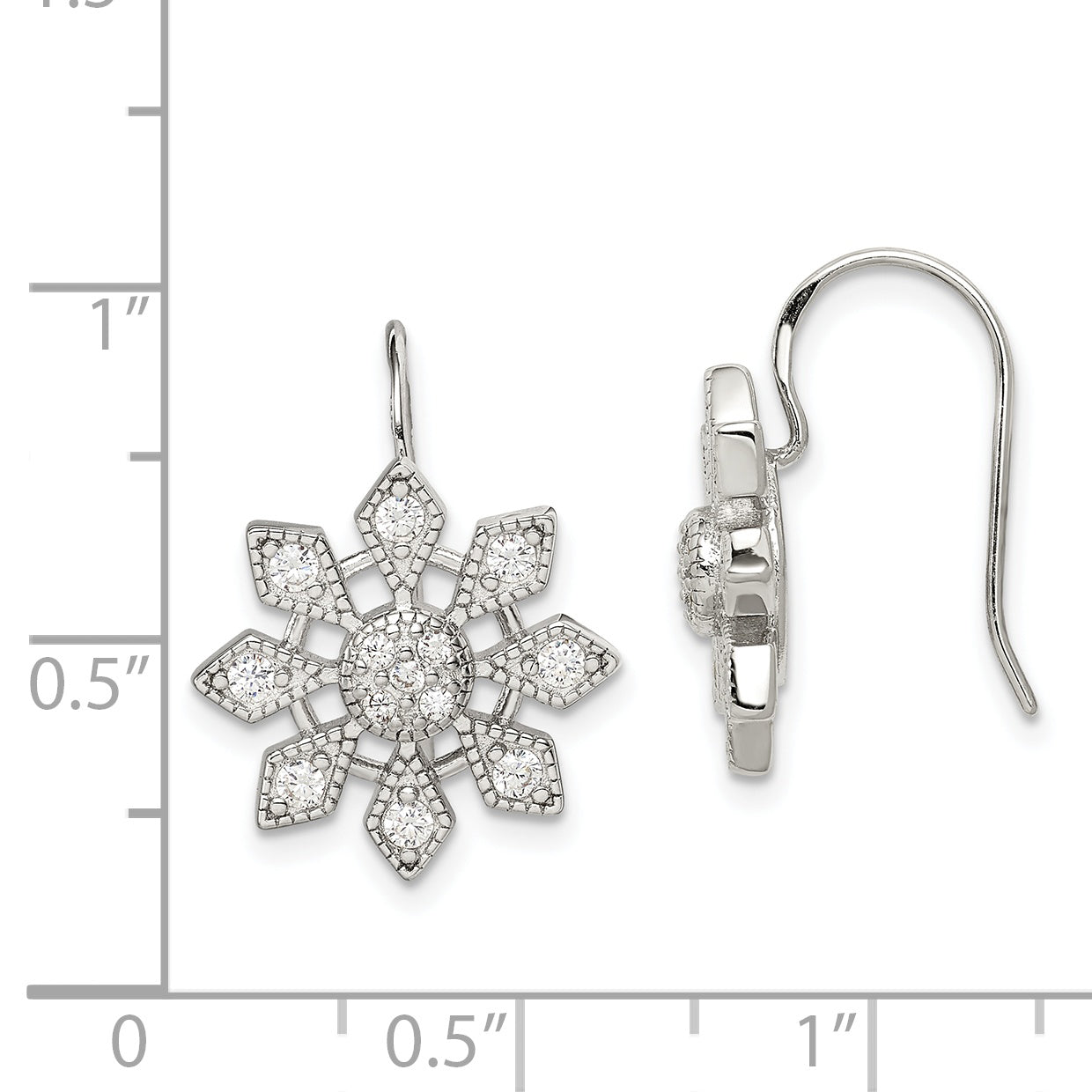 Sterling Silver Rhodium-Plated Cz Snowflake Earrings
