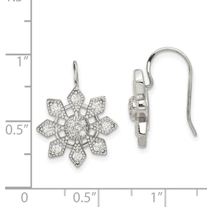 Sterling Silver Rhodium-Plated Cz Snowflake Earrings