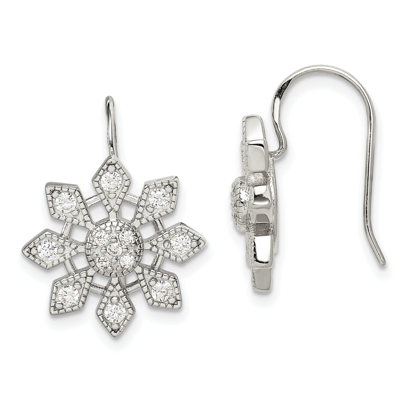 Sterling Silver Rhodium-Plated Cz Snowflake Earrings