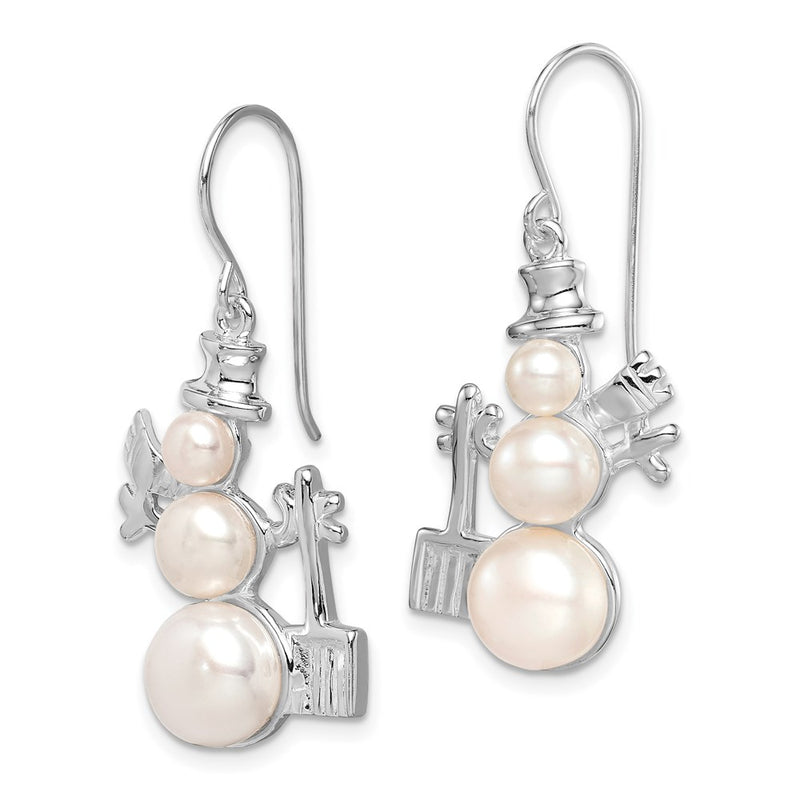 Sterling Silver Fw Cultured Pearl Snowman Earrings