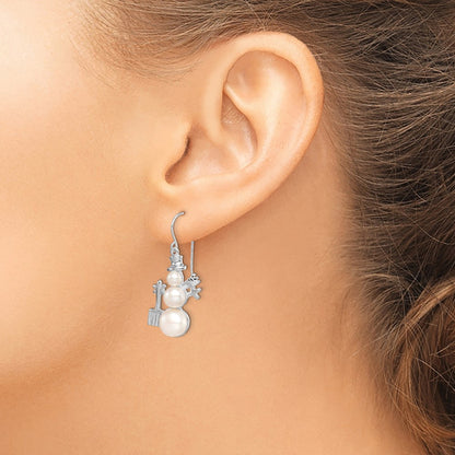 Sterling Silver Fw Cultured Pearl Snowman Earrings