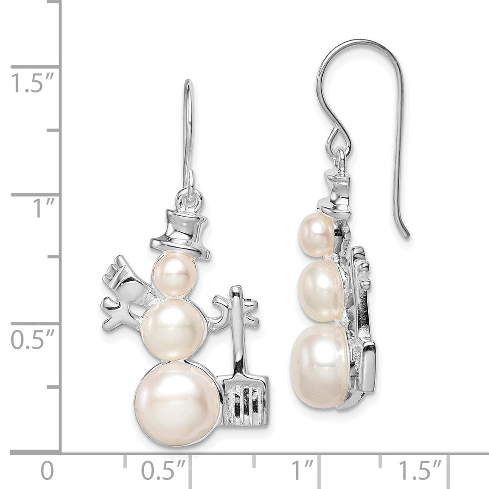 Sterling Silver Fw Cultured Pearl Snowman Earrings