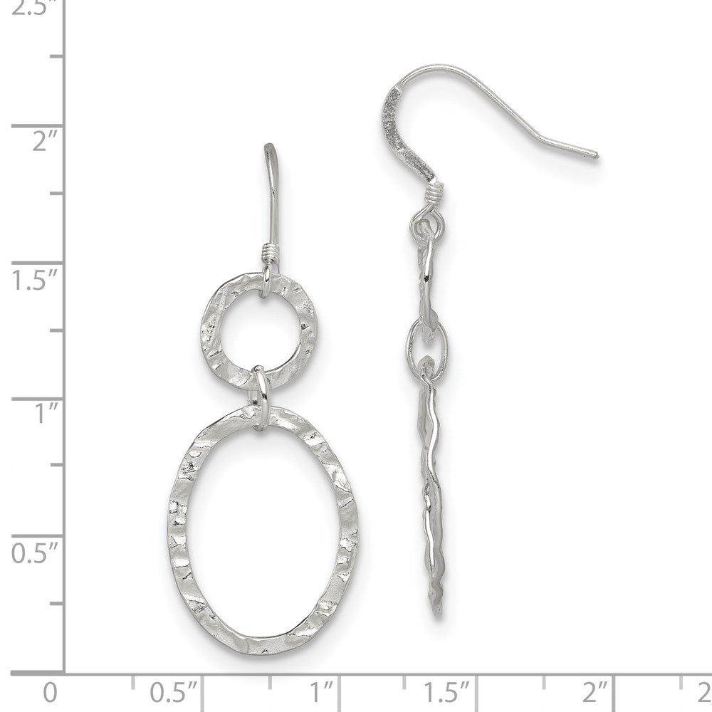 Sterling Silver Rhod-Plated Polished & Hammered Circle Oval Dangle Earrin