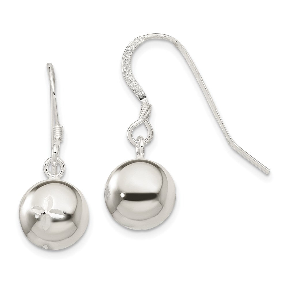 Sterling Silver 10mm Diamond Cut Bead Dangle Earrings