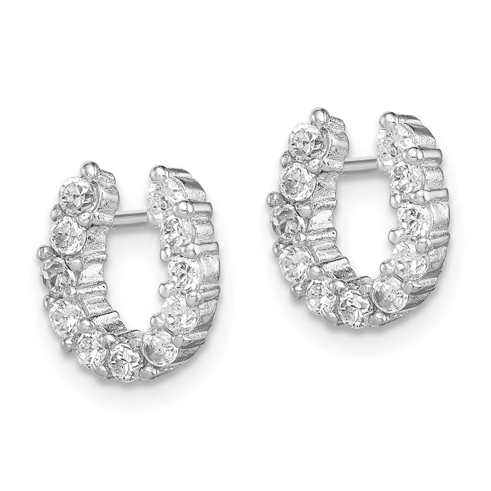 Sterling Silver Rhodium-Plated Cz Horseshoe Post Earrings