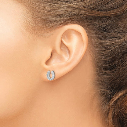 Sterling Silver Rhodium-Plated Cz Horseshoe Post Earrings