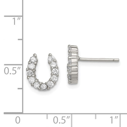 Sterling Silver Rhodium-Plated Cz Horseshoe Post Earrings