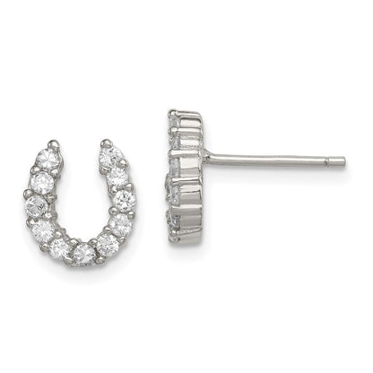 Sterling Silver Rhodium-Plated Cz Horseshoe Post Earrings