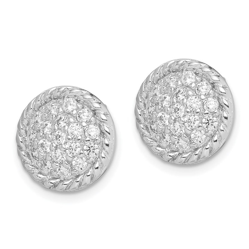 Sterling Silver Rhodium-Plated Polished & Twisted Cz Circle Post Earrings