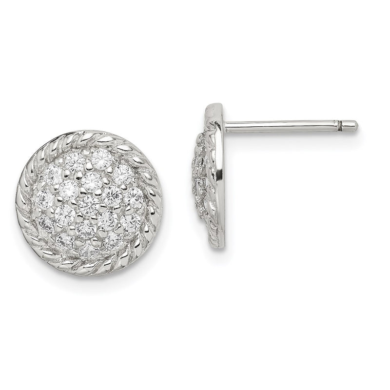 Sterling Silver Rhodium-Plated Polished & Twisted Cz Circle Post Earrings