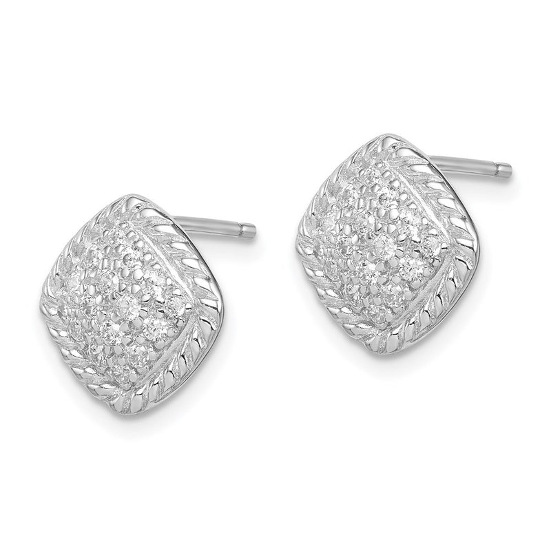 Sterling Silver Square Cz Post Earrings