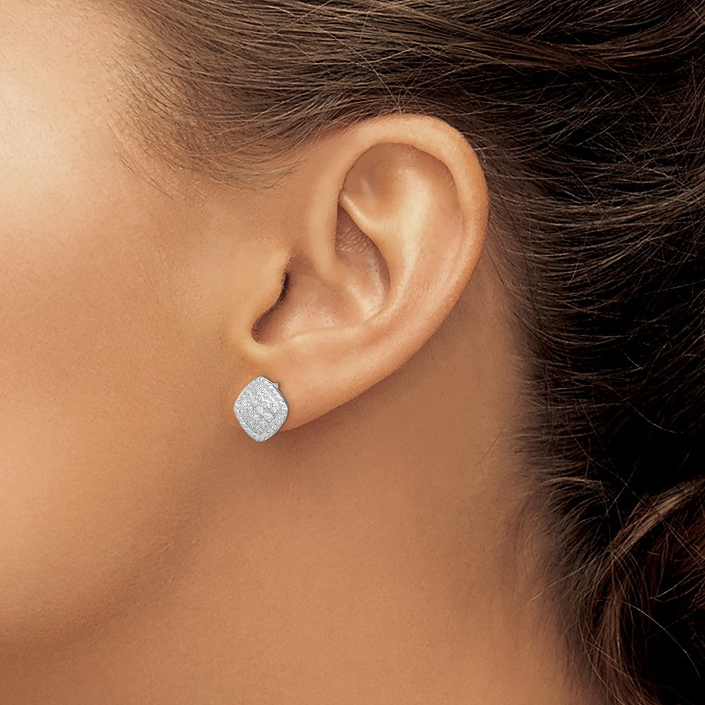 Sterling Silver Square Cz Post Earrings