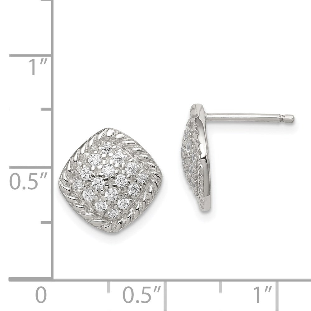 Sterling Silver Square Cz Post Earrings