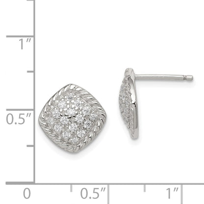 Sterling Silver Square Cz Post Earrings