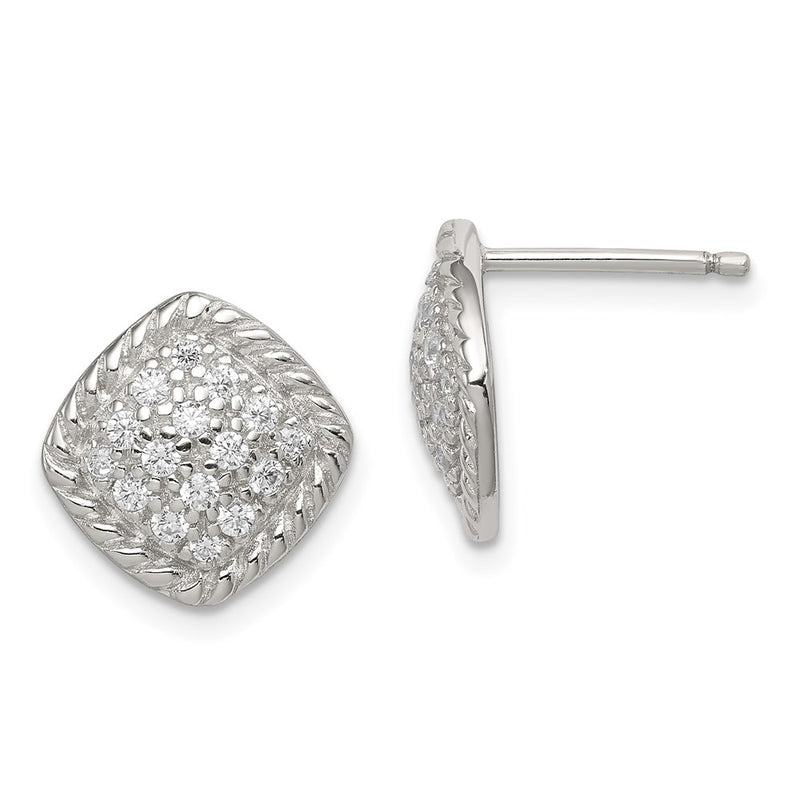 Sterling Silver Square Cz Post Earrings