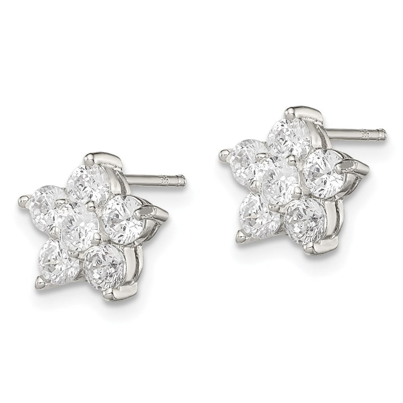 Sterling Silver Rhodium-Plated Cz Flower Post Earrings