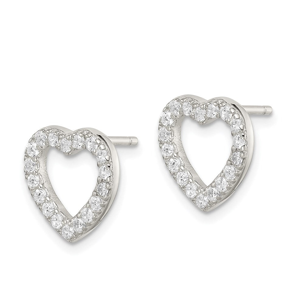 Sterling Silver Rhodium-Plated Cz Open Heart Post Earrings