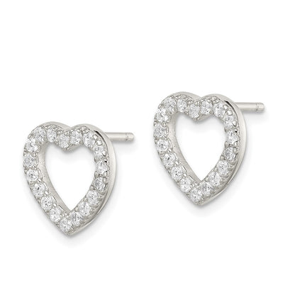 Sterling Silver Rhodium-Plated Cz Open Heart Post Earrings