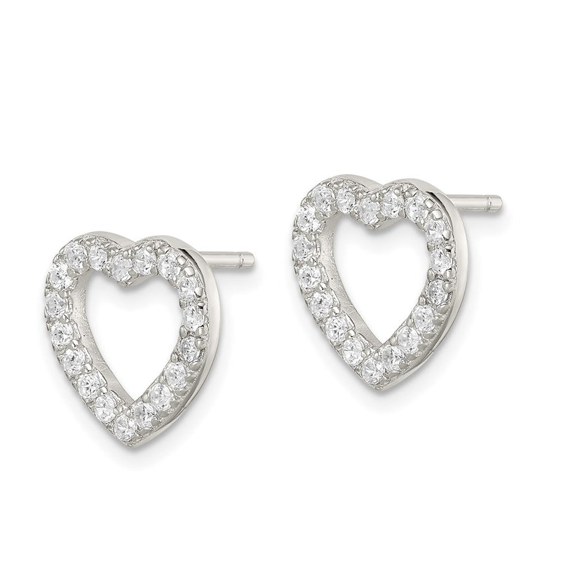 Sterling Silver Rhodium-Plated Cz Open Heart Post Earrings