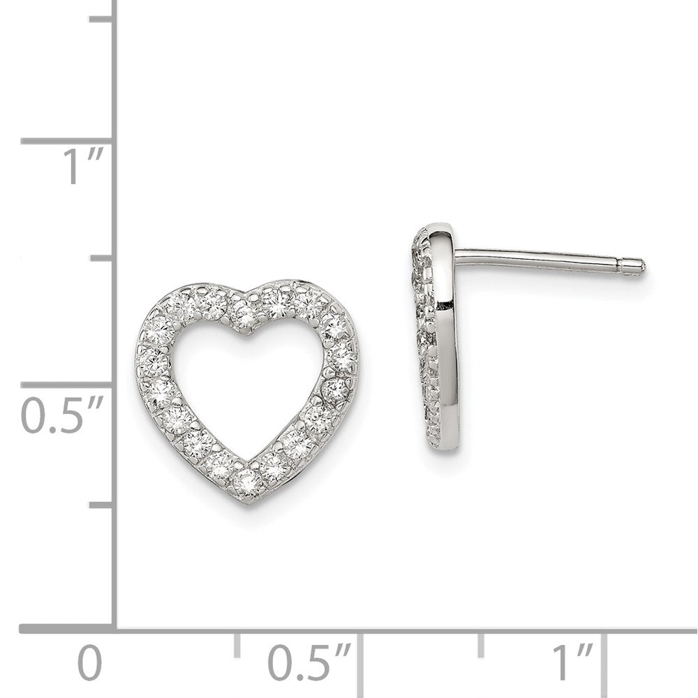 Sterling Silver Rhodium-Plated Cz Open Heart Post Earrings