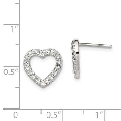 Sterling Silver Rhodium-Plated Cz Open Heart Post Earrings