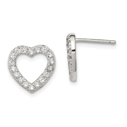 Sterling Silver Rhodium-Plated Cz Open Heart Post Earrings