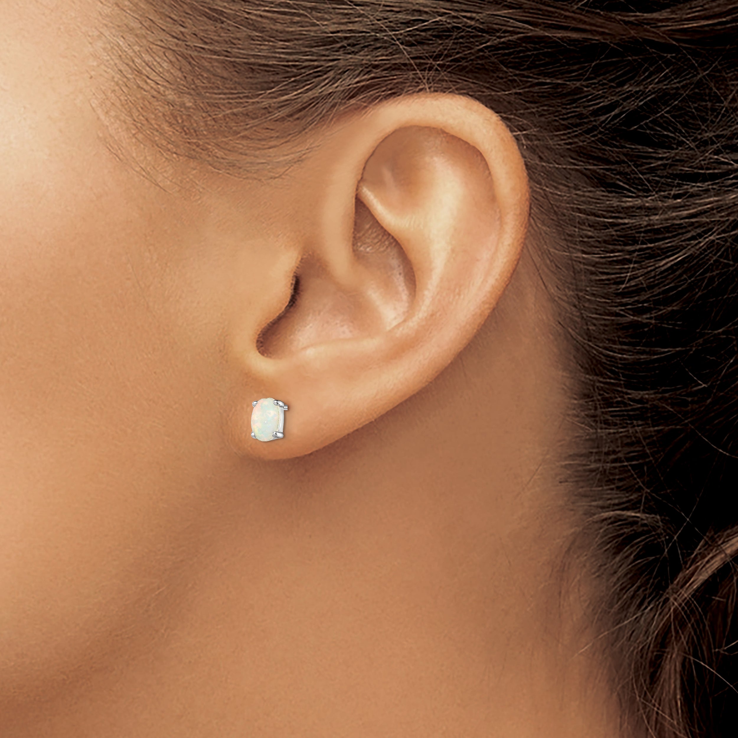 Sterling Silver Rhodium-Plated Created Opal Post Earrings