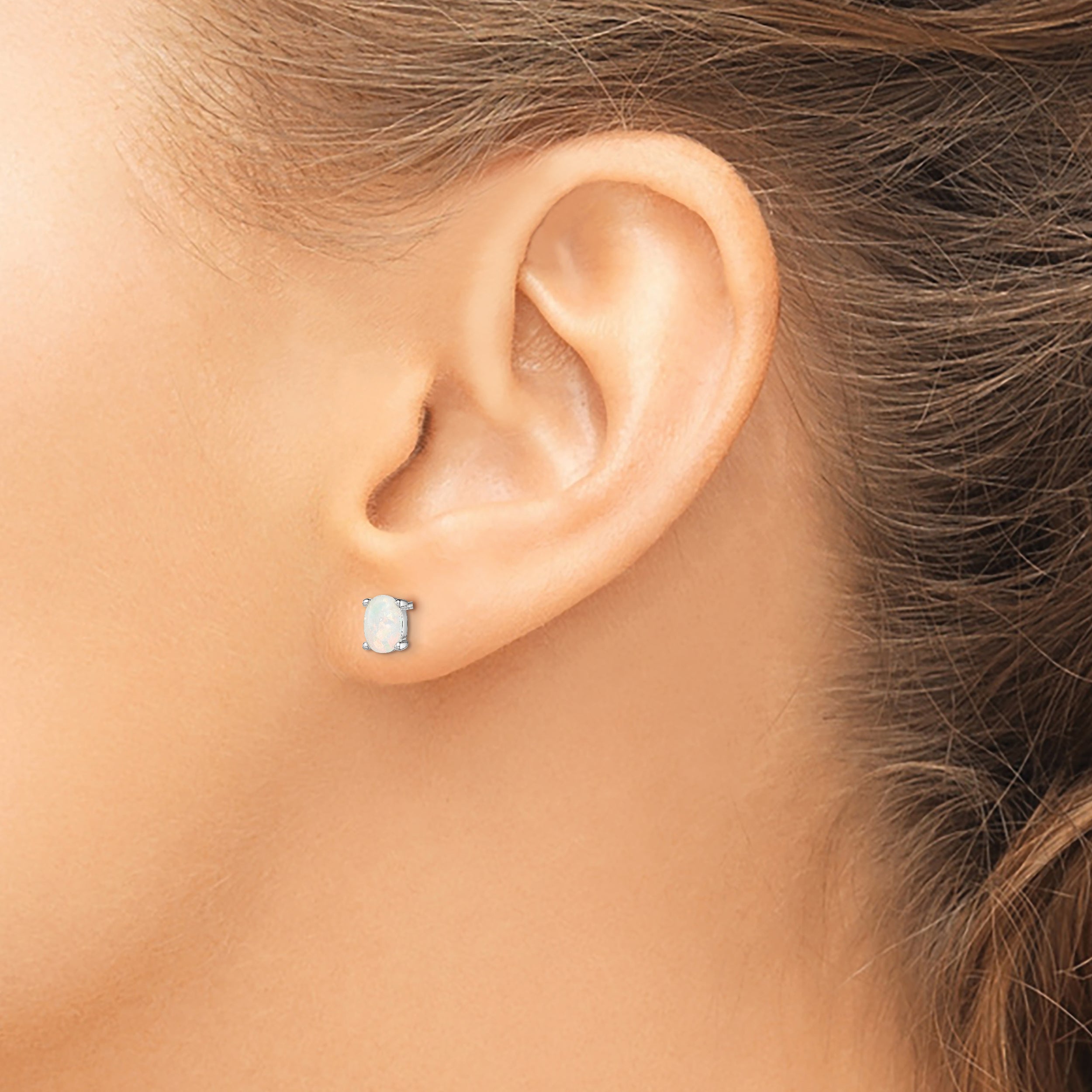 Sterling Silver Rhodium-Plated Created Opal Post Earrings