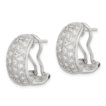 Sterling Silver Rhodium-Plated Polished Cz Omega Back C-Hoop Earrings