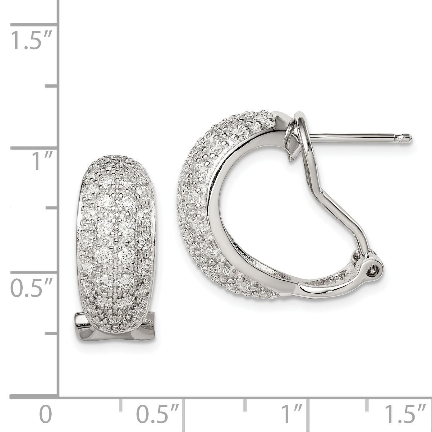 Sterling Silver Rhodium-Plated Polished Cz Omega Back C-Hoop Earrings