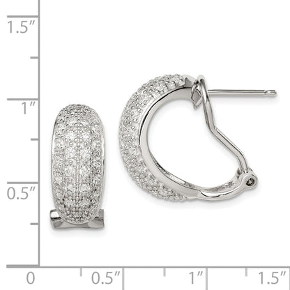 Sterling Silver Rhodium-Plated Polished Cz Omega Back C-Hoop Earrings