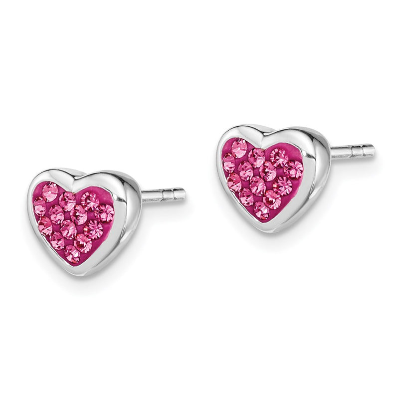 Sterling Silver Rhodium-Plated Polished Pink Cz Heart Post Earrings