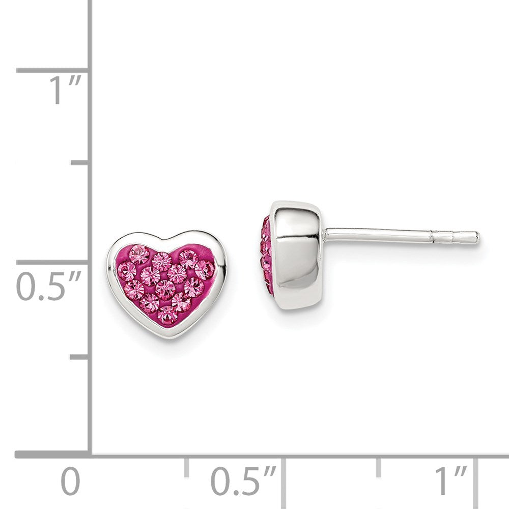 Sterling Silver Rhodium-Plated Polished Pink Cz Heart Post Earrings