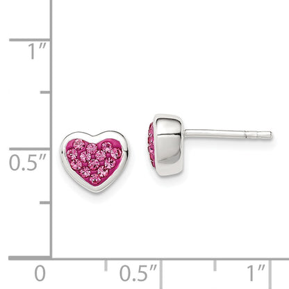 Sterling Silver Rhodium-Plated Polished Pink Cz Heart Post Earrings