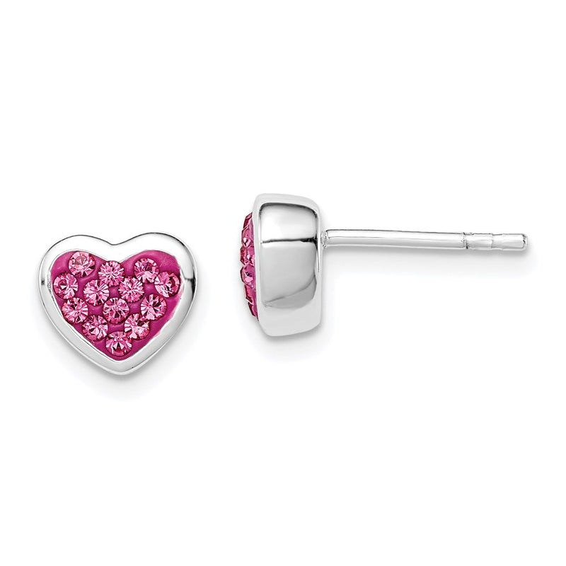 Sterling Silver Rhodium-Plated Polished Pink Cz Heart Post Earrings