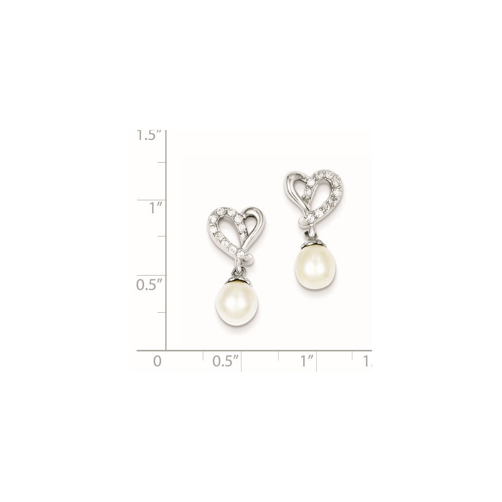 Sterling Silver Freshwater Cultured Pearl Cz Earrings