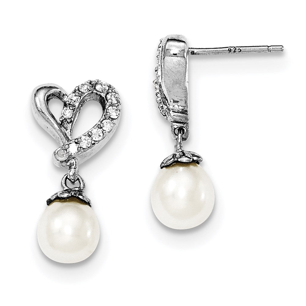 Sterling Silver Freshwater Cultured Pearl Cz Earrings