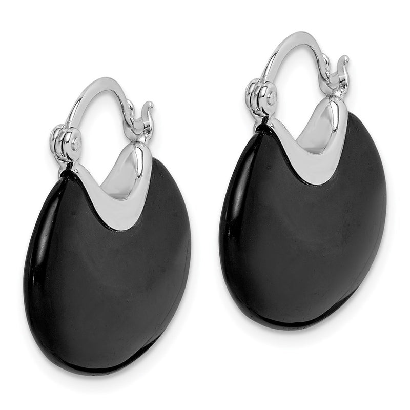 Sterling Silver Rhodium-Plated Polished Onyx Hoop Earrings