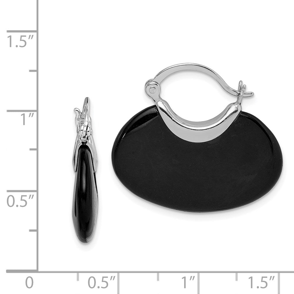 Sterling Silver Rhodium-Plated Polished Onyx Hoop Earrings